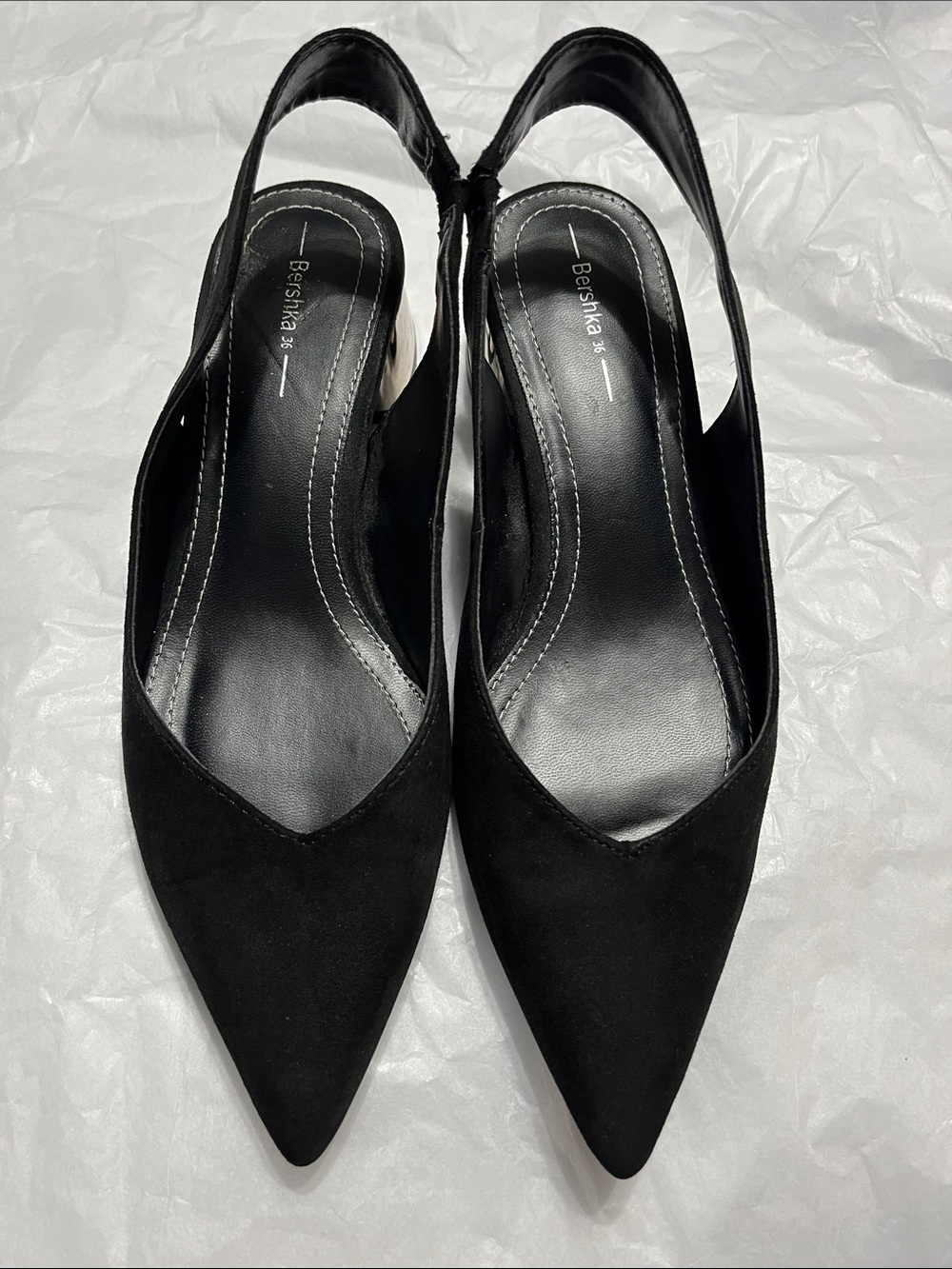 Bershka Black Pointed Slingback Block Heel